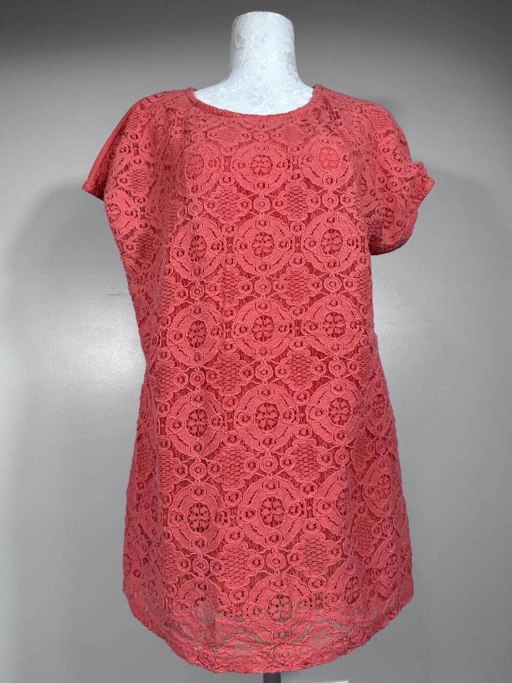 Faded Glory Orange Lace Layered Short Sleeve Shirt Blouse Womens Plus Size 2X